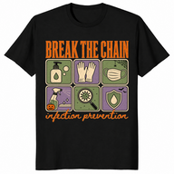 Break The Chain infection prevention shirt in black, Halloween nurse tee