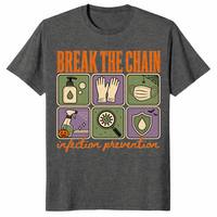 Break The Chain infection prevention shirt in dark heather, Halloween nurse tee