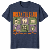 Break The Chain infection prevention shirt in heather navy, Halloween nurse tee