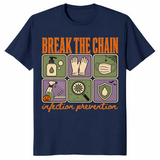 Break The Chain infection prevention shirt in navy, Halloween nurse tee