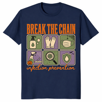 Break The Chain infection prevention shirt in navy, Halloween nurse tee