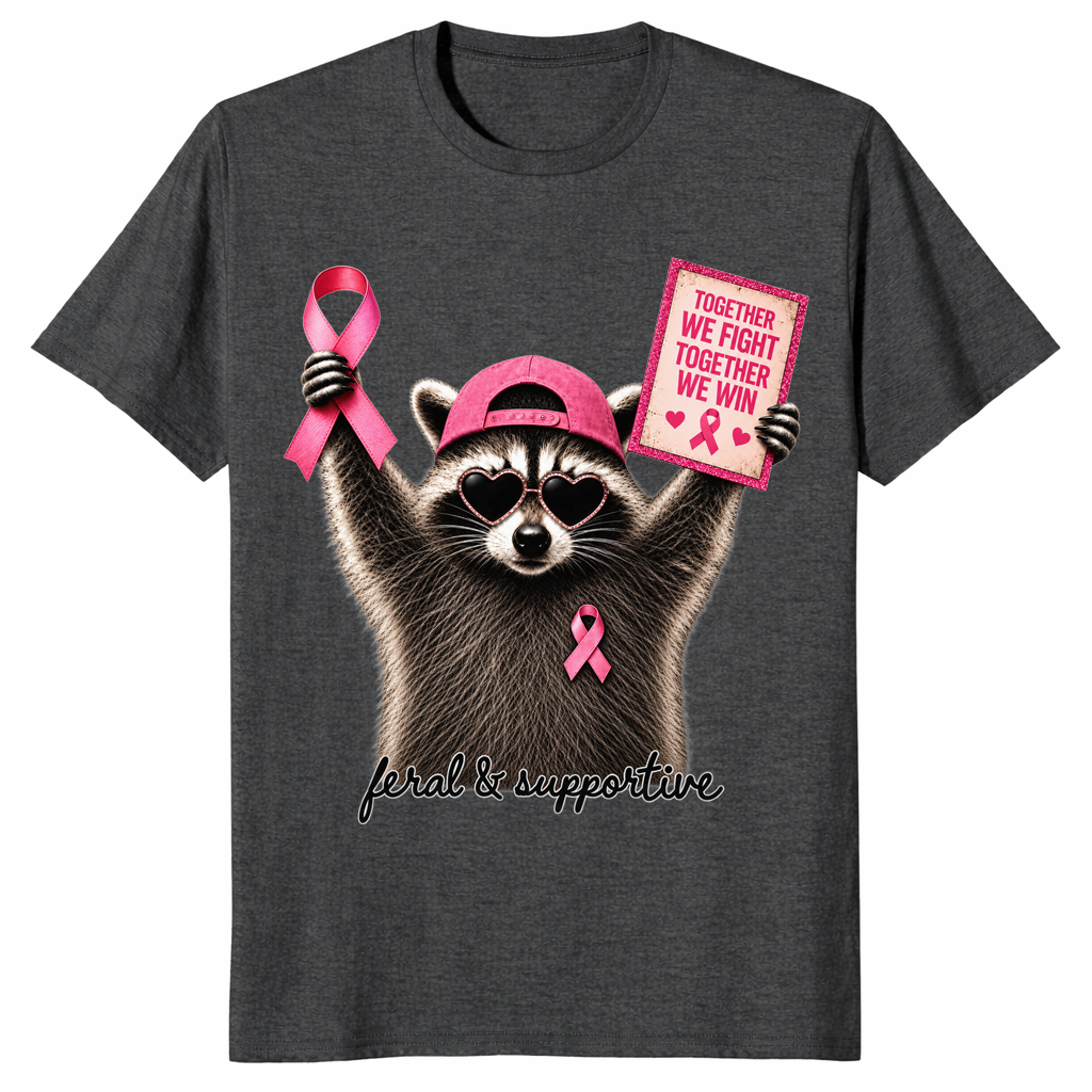 Breast cancer raccoon shirt in Dark Heather Grey