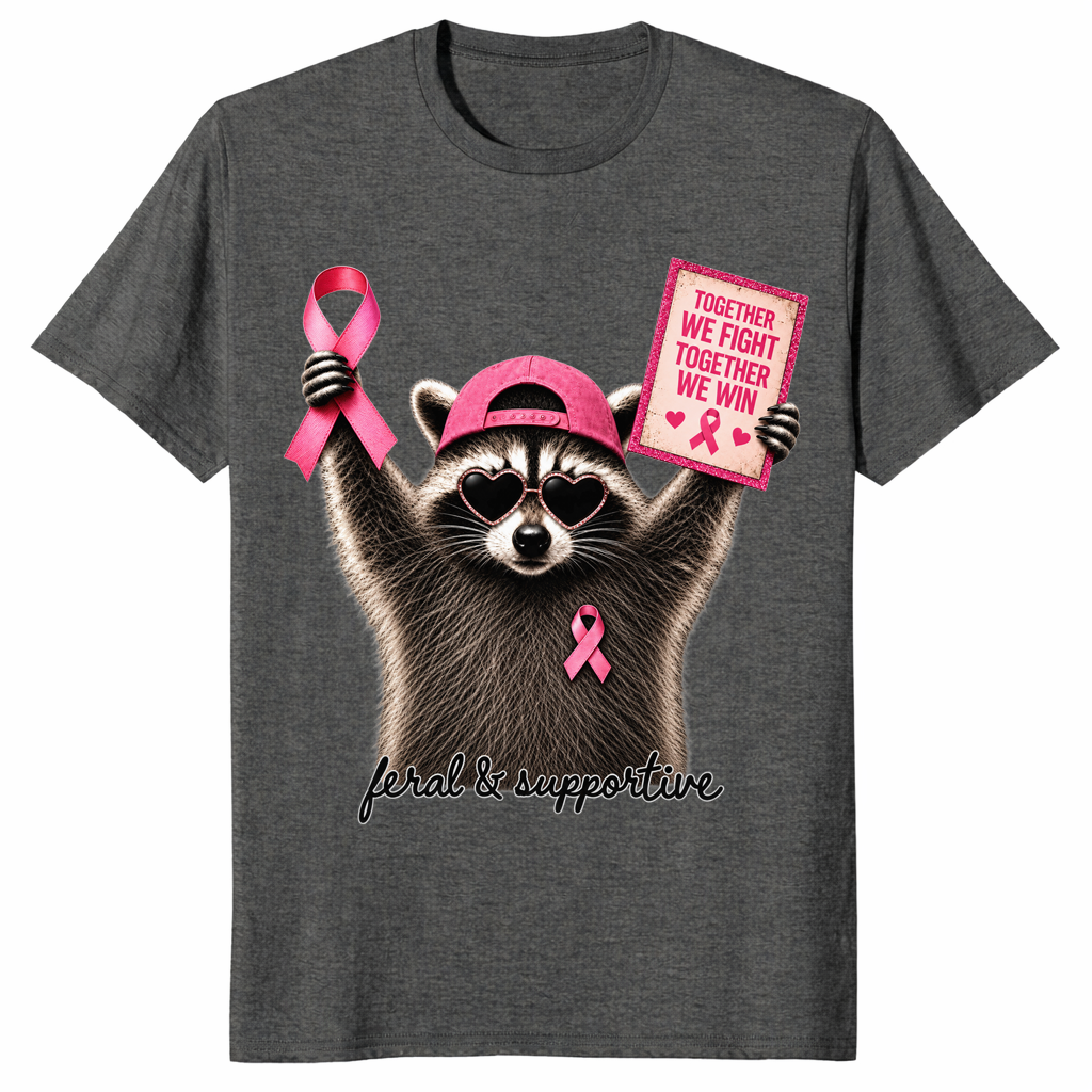 Breast cancer raccoon shirt in Dark Heather