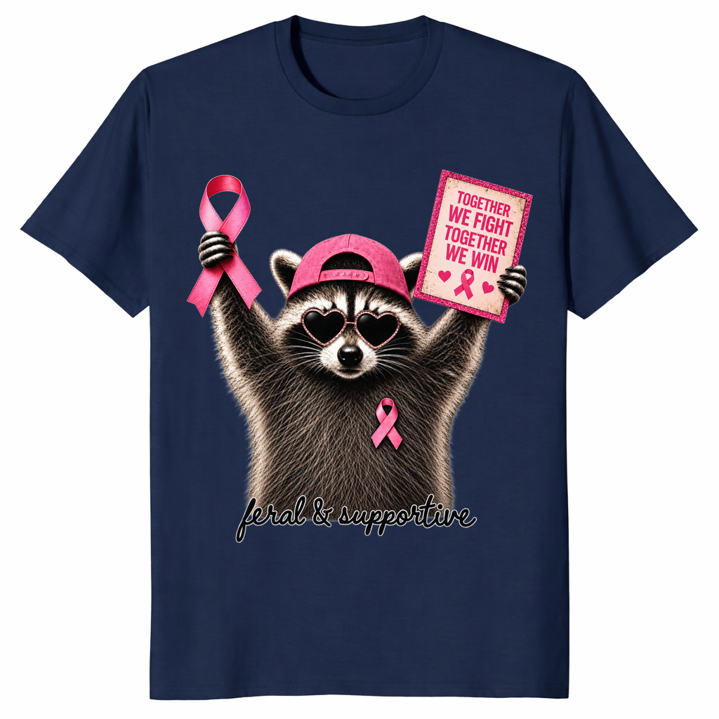 Breast cancer raccoon shirt in Navy