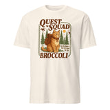 Broccoli Cat Quest Squad Tee in natural color by Cuccico, Dragon Rider Shirt design