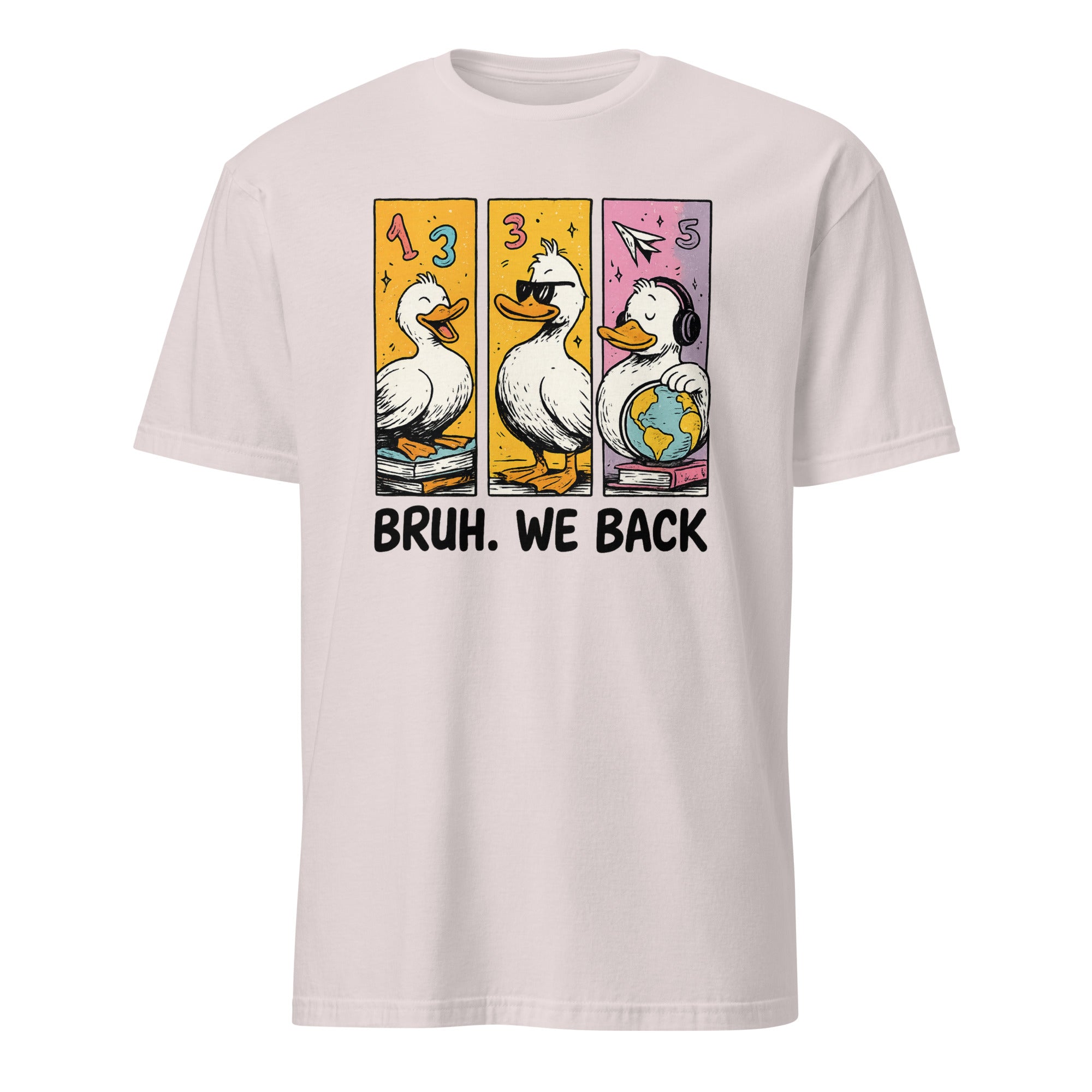 Ice Grey Bruh We Back Shirt with playful Silly Goose design, trendy Back to School Shirt by Cuccico