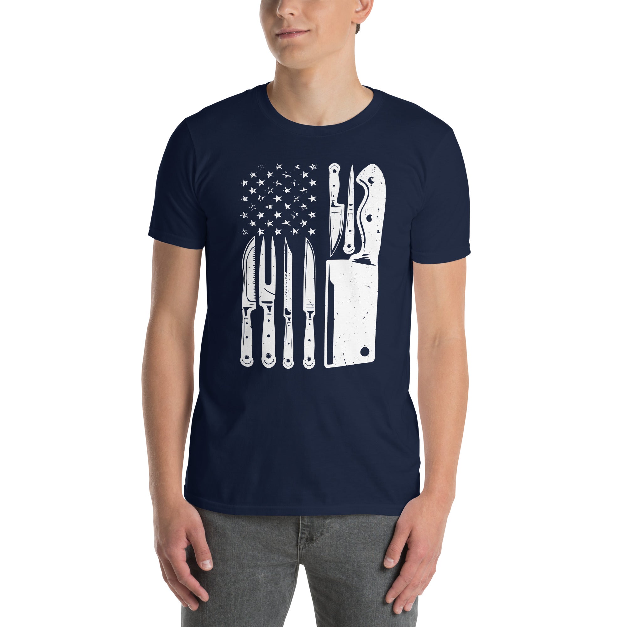 Chef Knife American Flag T-Shirt - Patriotic Cooking Shirt - Cuccico Design