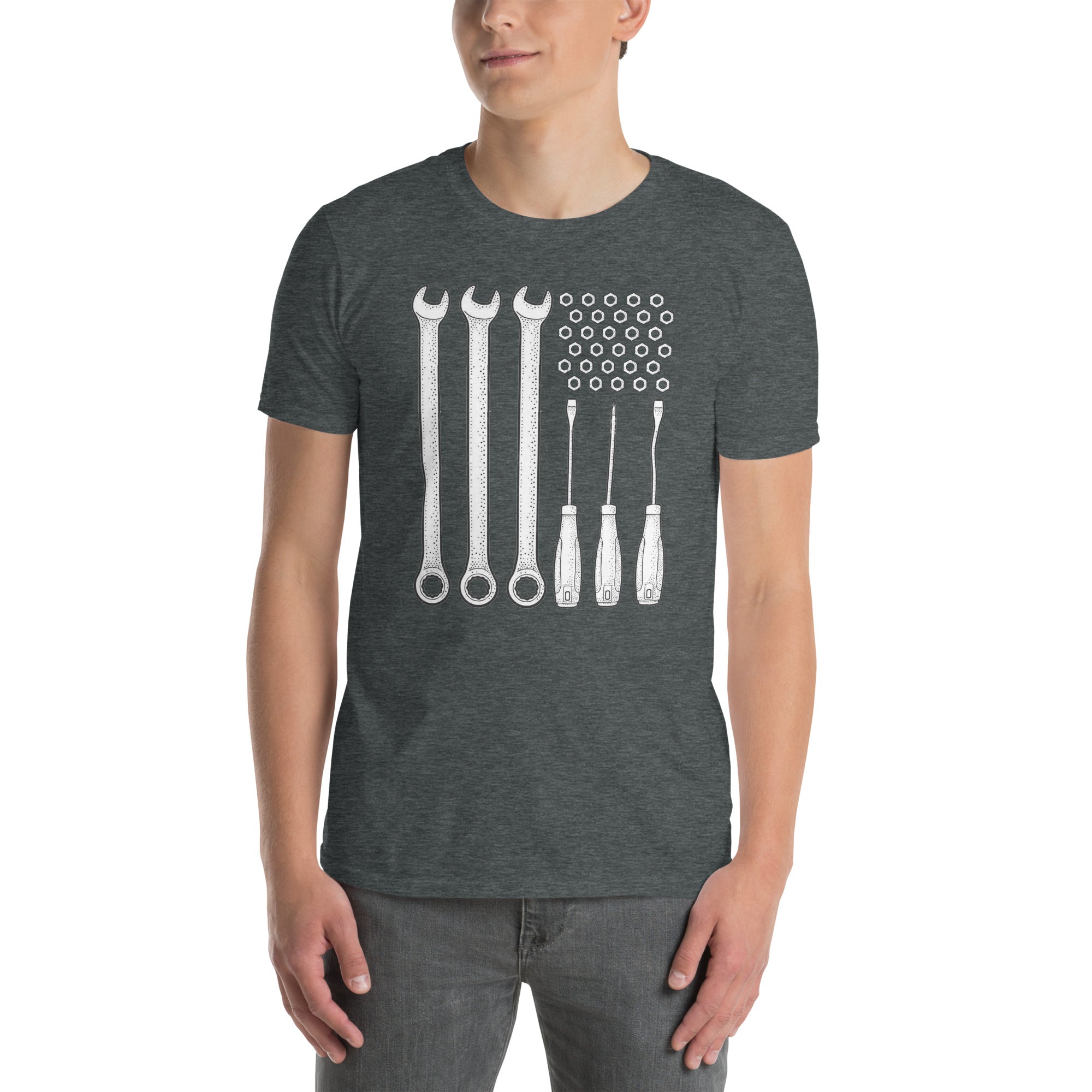 Patriotic Mechanic T-Shirt - USA Flag Wrench Design - Cuccico Design