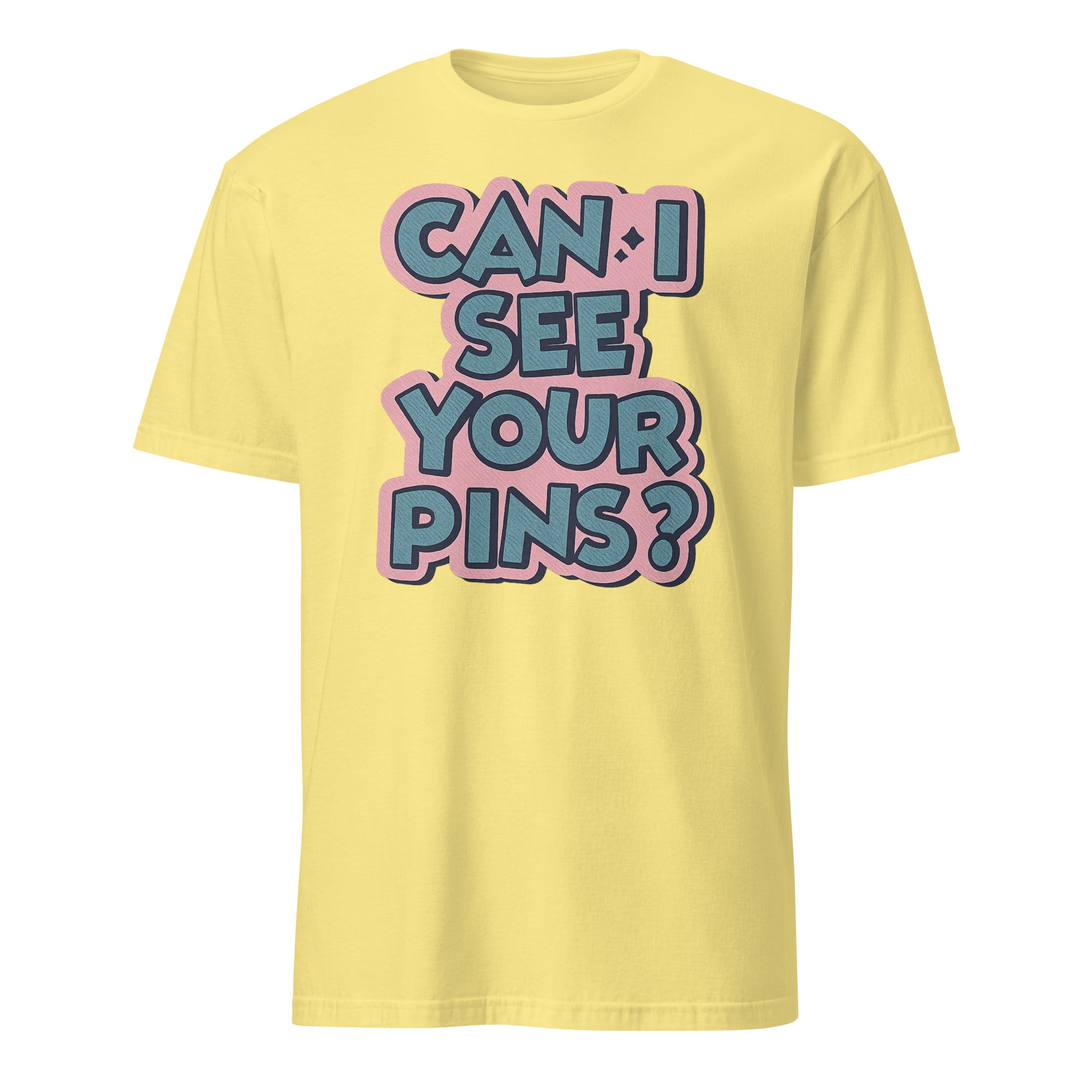 Can I See Your Pins Shirt in Cornsilk yellow by Cuccico – Enamel Pin Collector Shirt