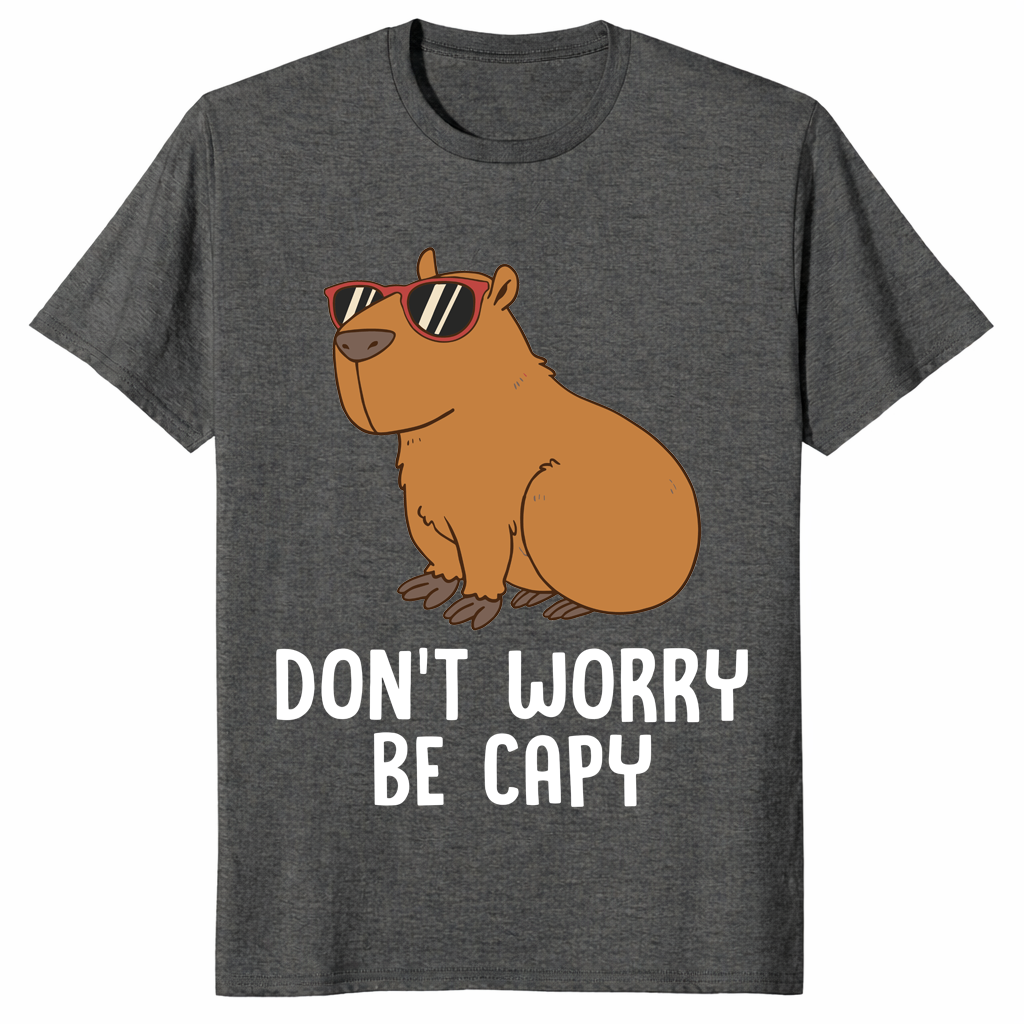 Capybara lover gift graphic tee with relaxed Don't Worry Be Capy slogan