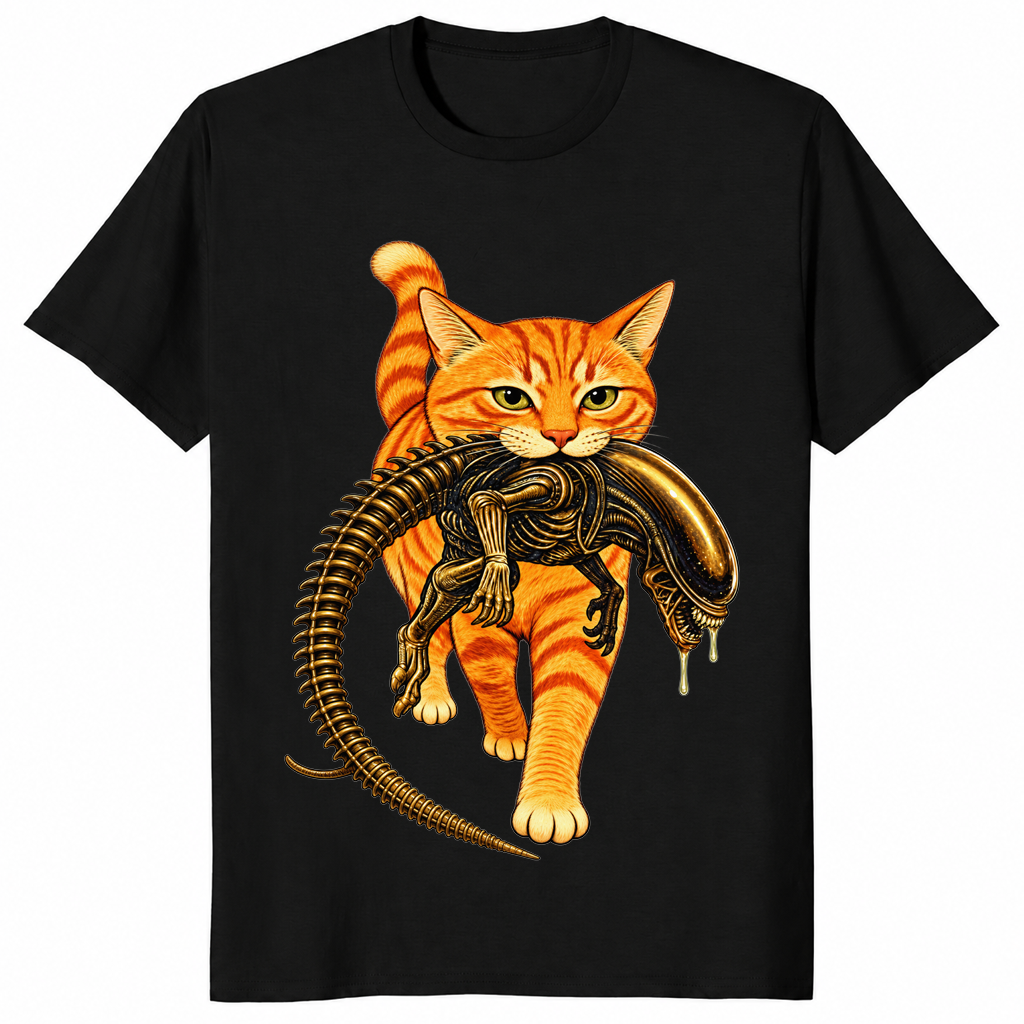 Cat carrying alien shirt in Black