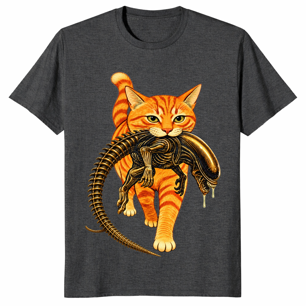 Cat carrying alien shirt in Dark Heather Grey