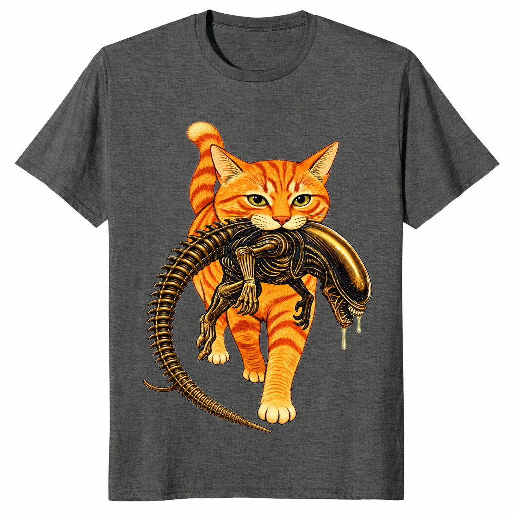 Cat carrying alien shirt in Dark Heather