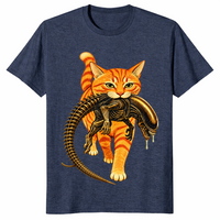 Cat carrying alien shirt in Heather Navy
