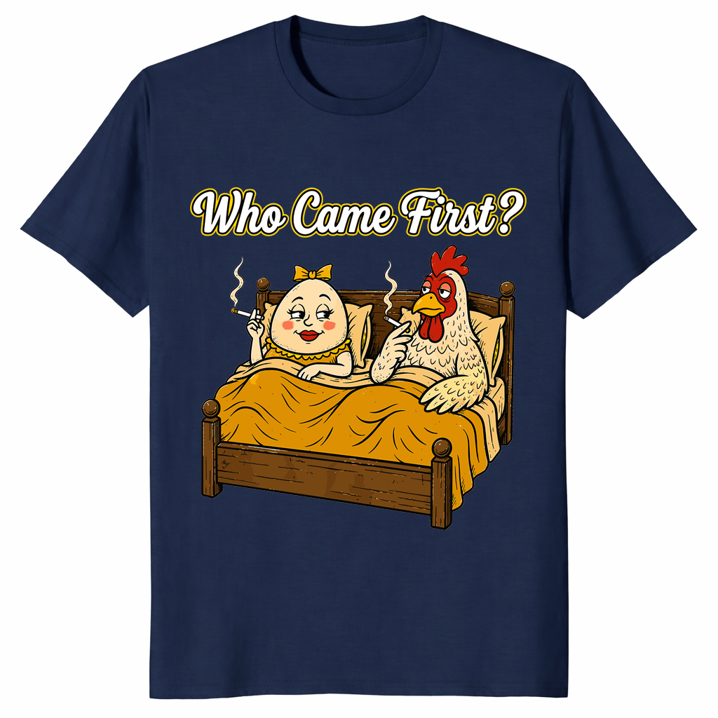 Chicken Or Egg Shirt featuring funny adult humor cartoon chicken and egg graphic