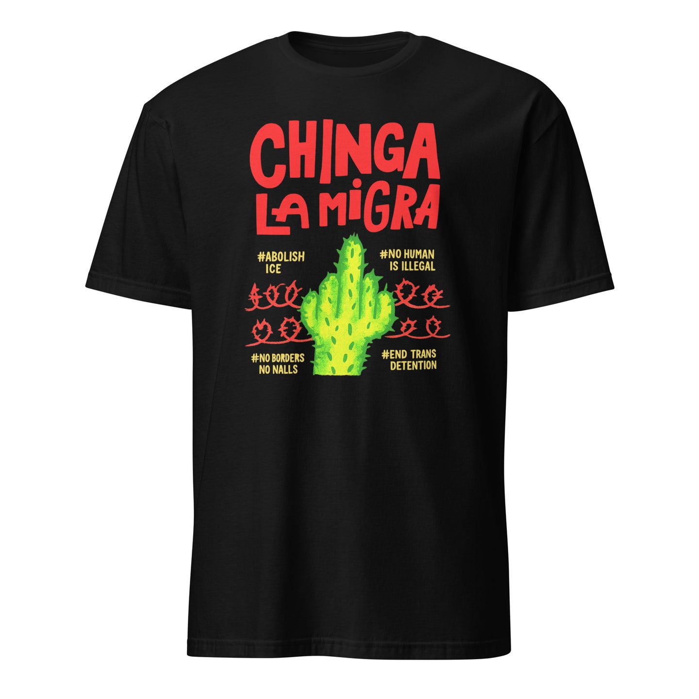 Chinga La Migra Abolish ICE No Human Is Illegal shirt in black by Cuccico