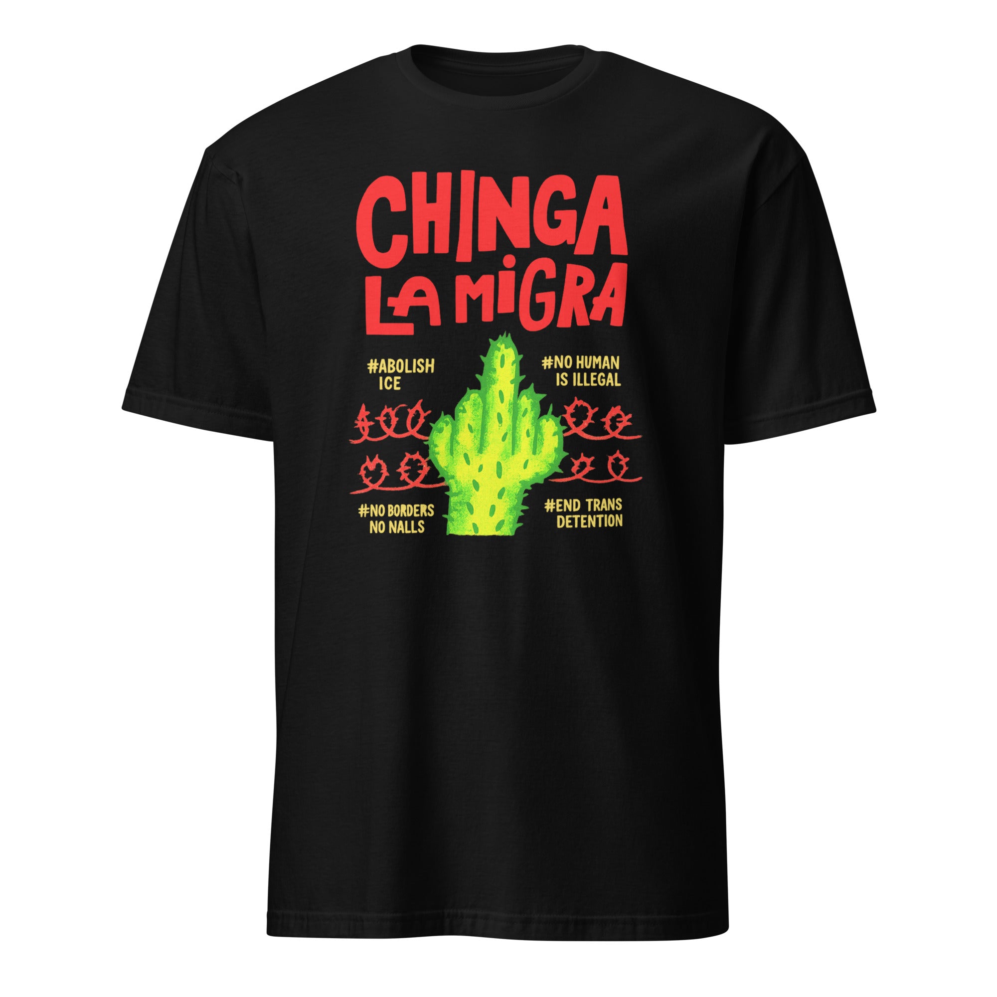 Chinga La Migra Abolish ICE No Human Is Illegal shirt in black by Cuccico