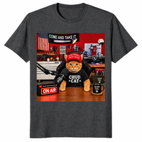 Chud Cat Radio Host shirt in dark heather grey, funny conservative cat talk 