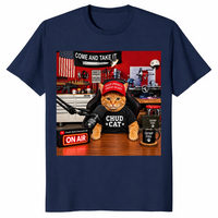 Chud Cat Radio Host shirt in navy, funny conservative cat talk show tee