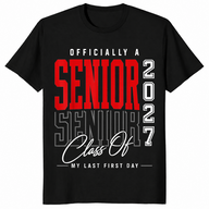 Class of 2027 senior shirt in black, last first day design