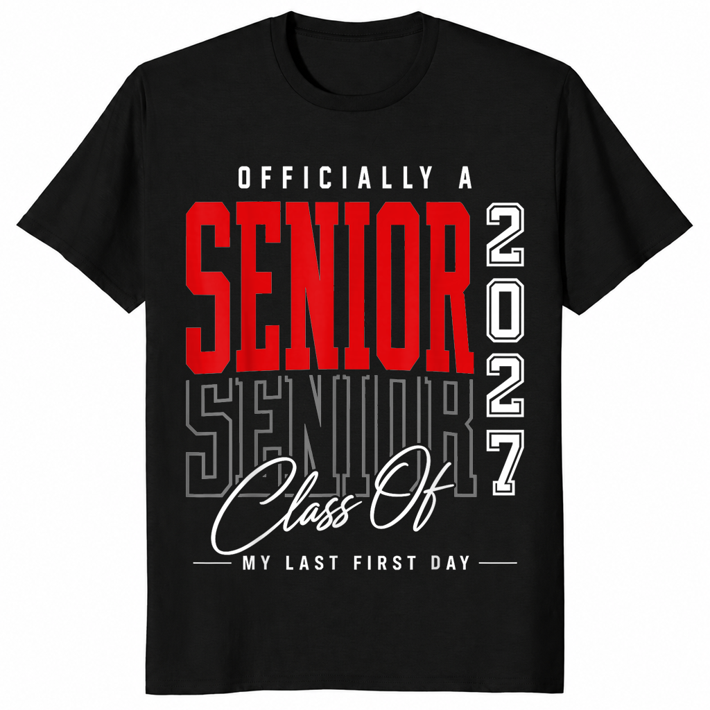 Class of 2027 senior shirt in black, last first day design