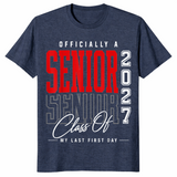 Class of 2027 senior shirt in heather navy, last first day design
