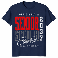 Class of 2027 senior shirt in navy, last first day design