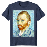 Classic art tee with Van Gogh self portrait shown in front and lifestyle view