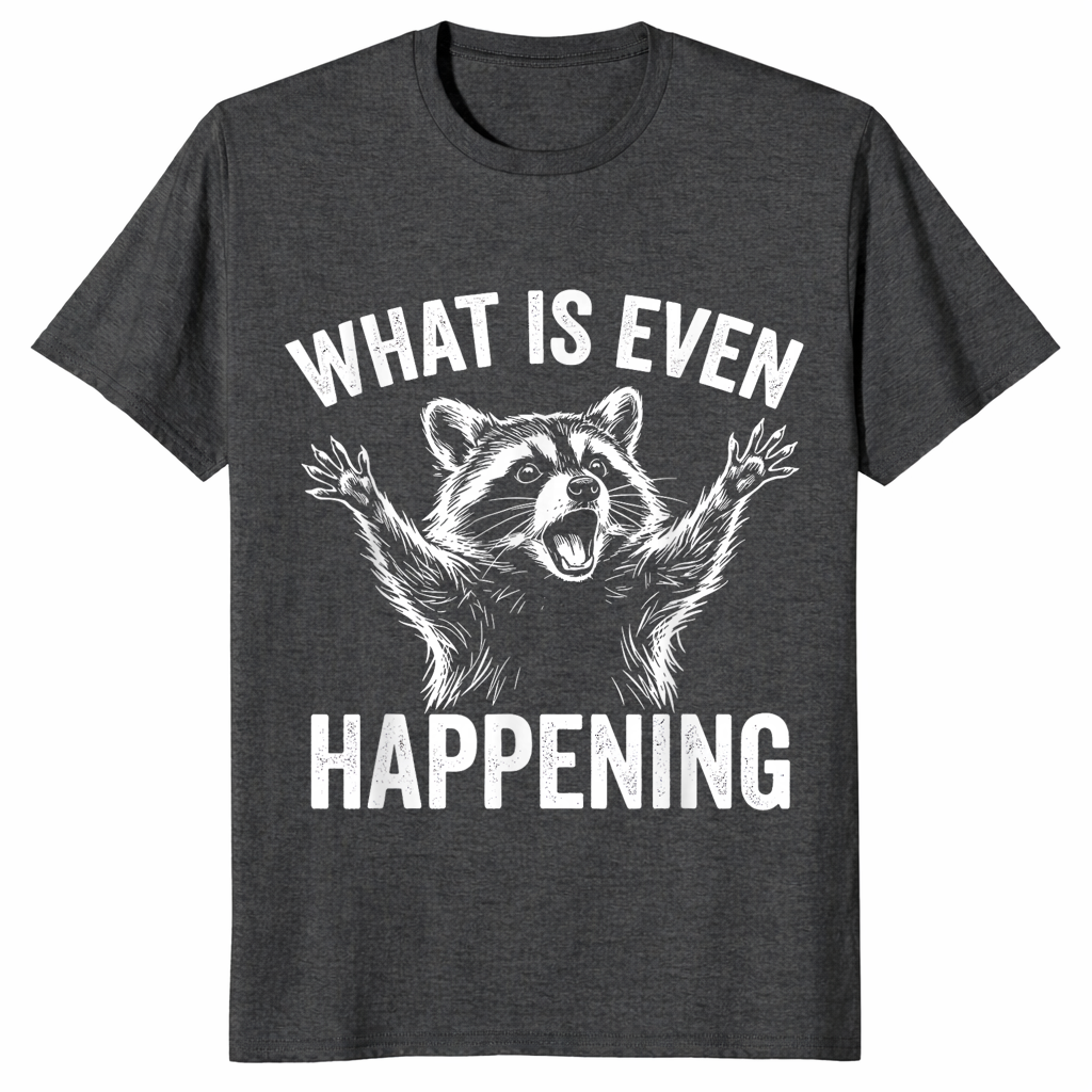 Confused sarcastic raccoon shirt dark heather grey