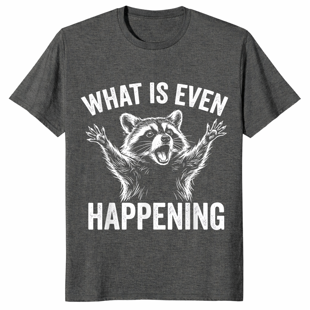 Confused sarcastic raccoon shirt dark heather