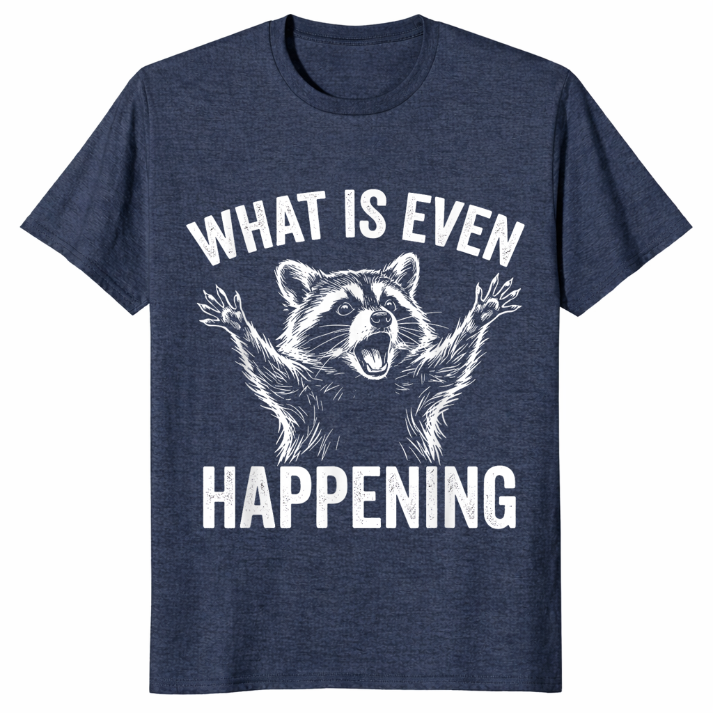 Confused sarcastic raccoon shirt heather navy