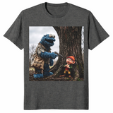 Cookie Monster robbing Keebler Elf tree shirt in dark heather