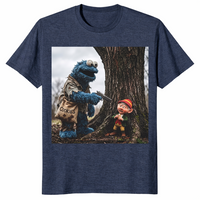 Cookie Monster robbing Keebler Elf tree shirt in heather navy