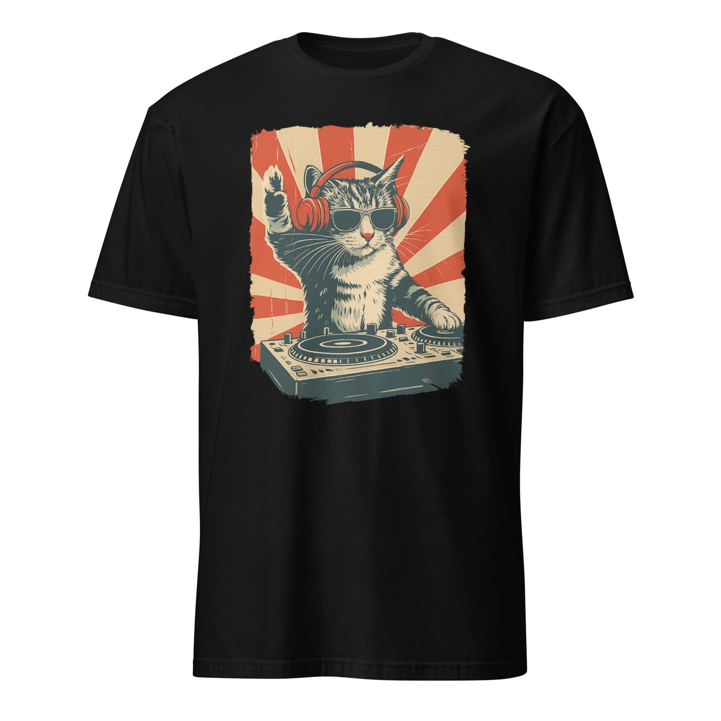Cool DJ Cat Shirt in black with Stylish Cat Lovers Gift design by Cuccico