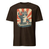 Cool DJ Cat Shirt in dark chocolate featuring retro DJ cat graphic by Cuccico