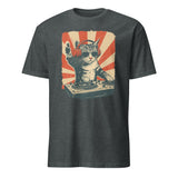 Cool DJ Cat Shirt in dark heather with trendy cat DJ design by Cuccico