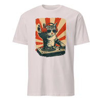 Cool DJ Cat Shirt in ice grey featuring stylish cat DJ graphic by Cuccico