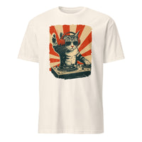 Cool DJ Cat Shirt in natural tone with music lover cat print by Cuccico