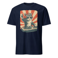 Cool DJ Cat Shirt in navy with Unique DJ Cat Kitty T-shirt print by Cuccico