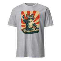 Cool DJ Cat Shirt in sport grey with retro DJ kitty design by Cuccico