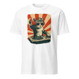 Cool DJ Cat Shirt in white with unique DJ cat kitty design by Cuccico
