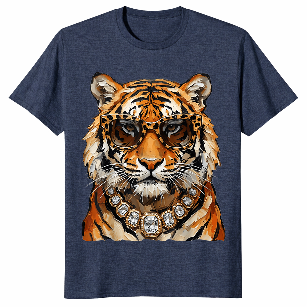 Cool tiger with sunglasses shirt heather navy