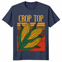 Corn crop top shirt in heather navy funny pun graphic tee