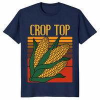 Corn crop top shirt in navy funny corn pun graphic tee