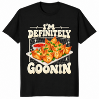 Black funny food t-shirt with a plate of fried crab rangoon and sweet chili dip in retro lettering