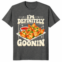 Dark heather retro food shirt with golden fried wontons