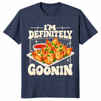 Heather navy foodie t-shirt with a crab rangoon platter