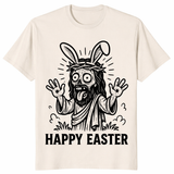 Creepy bunny graphic tee for Easter with bold black and white artwork