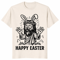 Creepy bunny graphic tee for Easter with bold black and white artwork