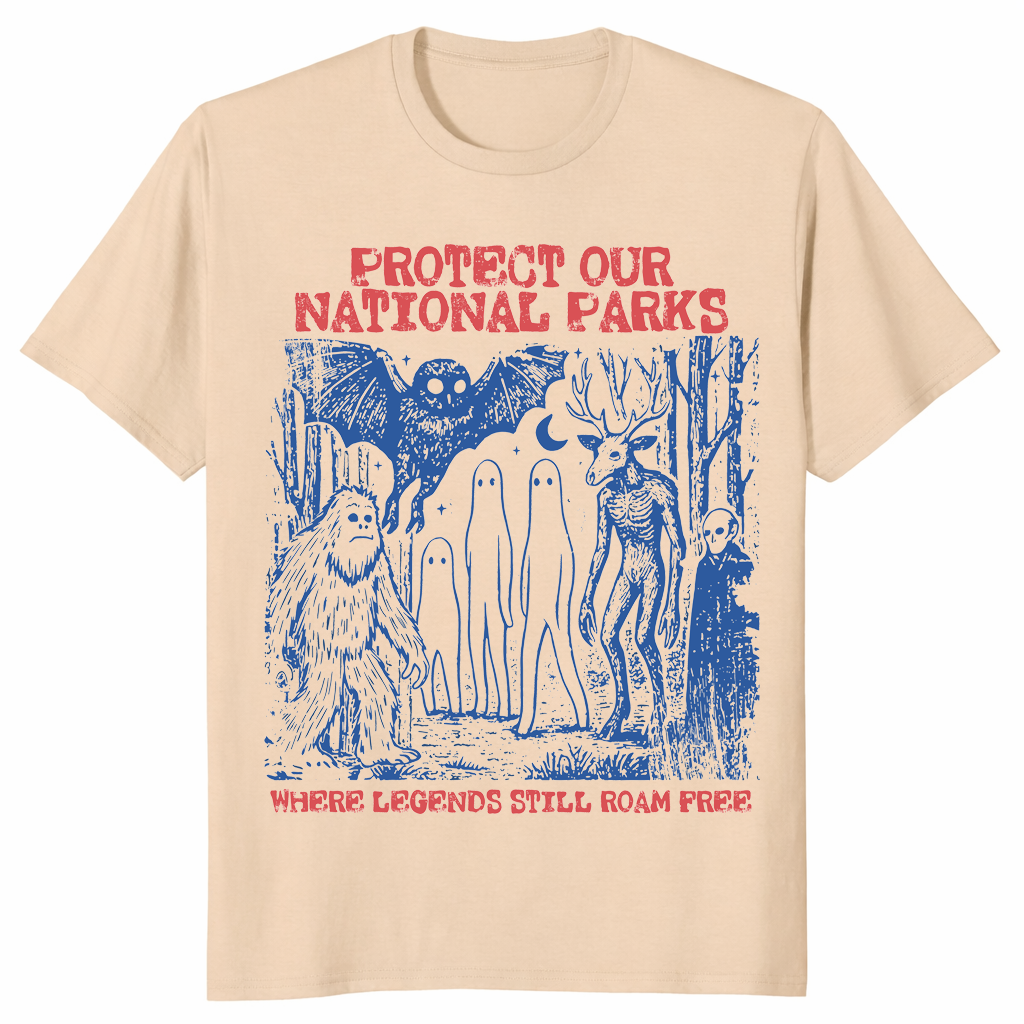 Cryptid national parks shirt in sand